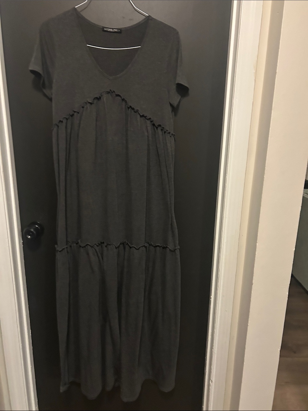 Acting Pro Charcoal Tiered V-Neck Maxi Dress